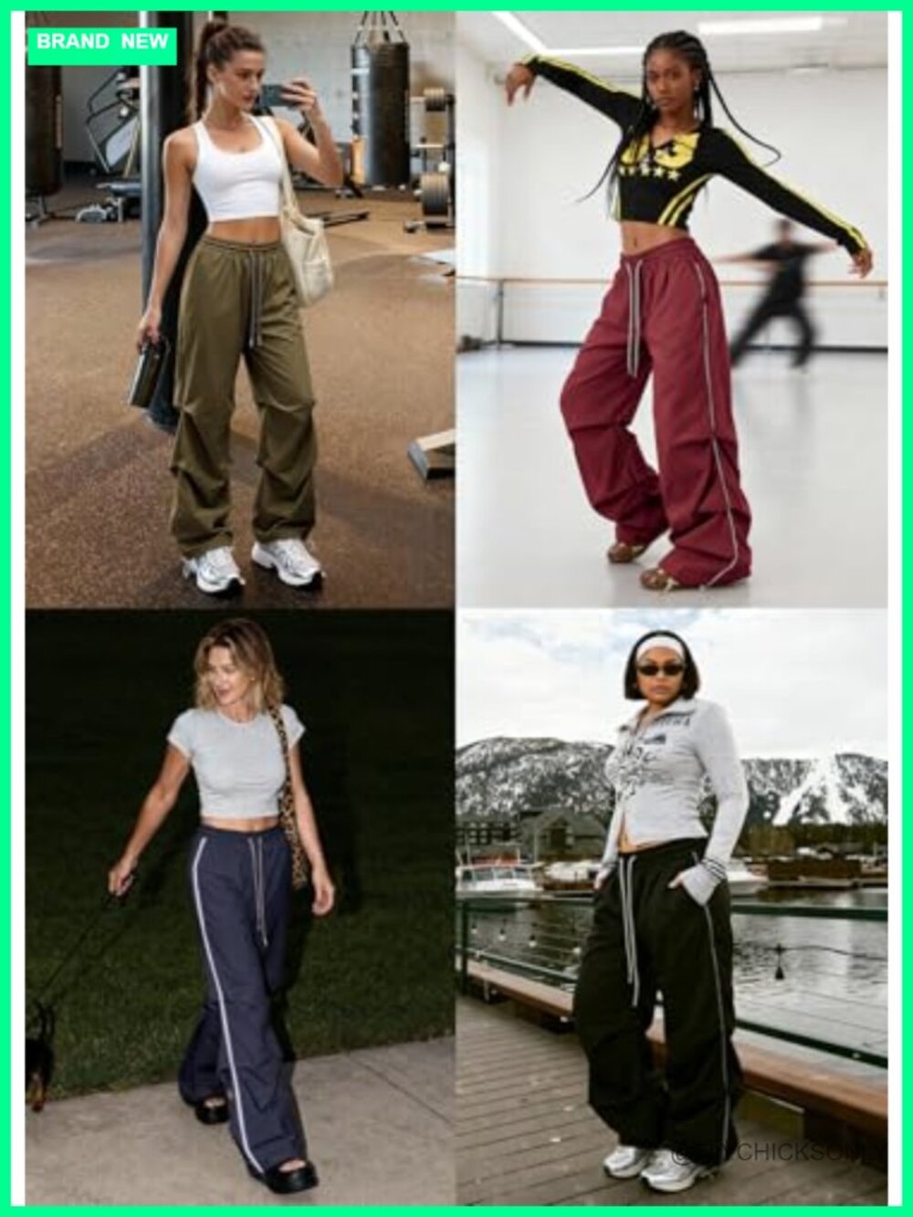 Y2K Baggy Parachute Cargo Pants Wide Leg Adjustable Drawstring Waist - Picture 3 of 6